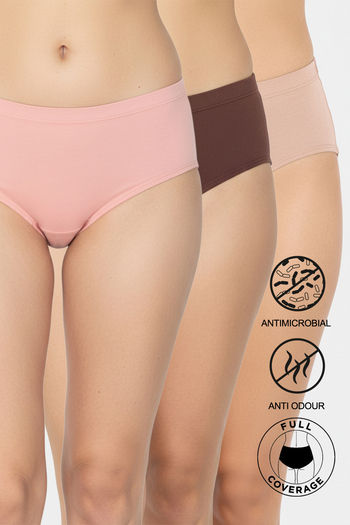 Buy Zivame Medium Rise Full Coverage Hipster Panty (Pack of 3) - Multicolor